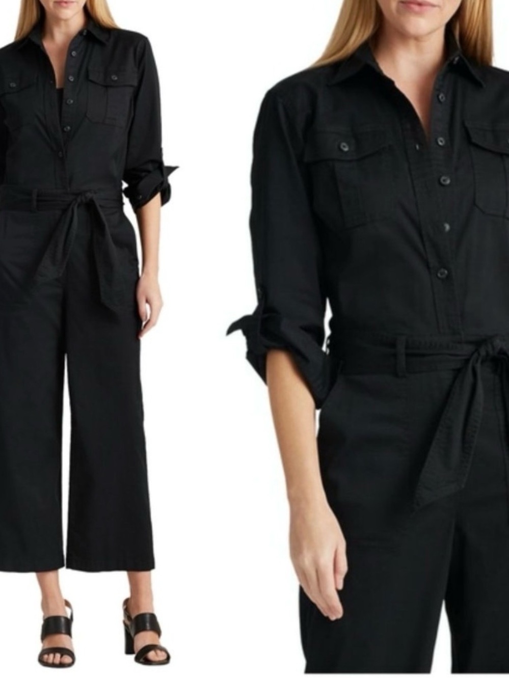 Ralph Lauren Black Button-Front Utility Jumpsuit NWT SZ 0